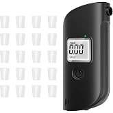 FORIOT Portable Alcohol Tester with 20 Mouthpieces, Battery-Powered Breathalyzer with LED Flashlight, LCD Digital Display &amp; Intelligent Semiconductor Sensor, Dual-Color Indicator&ndash; Black