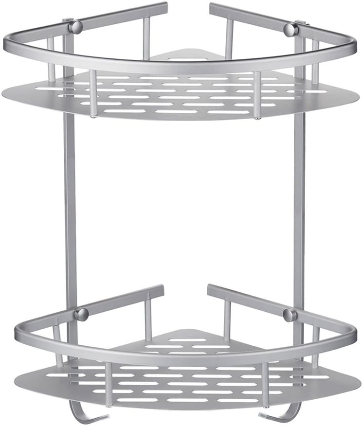 Bathroom Corner Shelves, 2 Tier Rust-Proof Aluminum Alloy Bathroom Shower Caddy with 2 Hooks, 36 x 22 x 29 cm