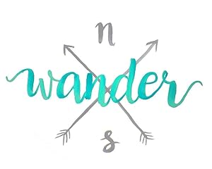 Wander Teal and Gray Wall Art Print Travel Quote Artwork Wanderlust Nautical Home Decor Unframed (8x10, Aqua)