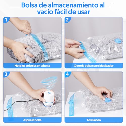 16 Piezas Bolsas de Almacenamiento de Vacío con Bomba Eléctrica y Manual, 80% de Bolsas de Compresión para Ahorrar Espacio, Compresión rápida en 30s, Bolsas al Vacío para Ropa, Edredones y Viaje