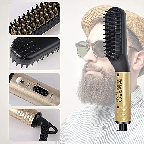Bartglätter Bürste für Männer,Elektrische multifunktionale Bartbürste,Bürste Kamm Haar Glätter,180 ° C-200 ° C einstellbare Temperatur ,Haarpflege Verbrühschutz ,360 ° drehbares Kabel