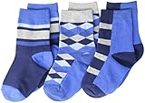 Jefferies Socks Big Boys' Argyle Stripe Crew  (Pack of 3), Navy, Medium