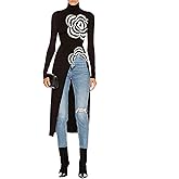 Oshoplive Women's Turtleneck Long Sleeve Tops High Neck Asymmetrical Split Hem Long Shirts Tunic Slim Fit Blouse