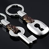 Maycom Creative Fashion Leather Couple Keychain Key Chain Ring Keyring Key Fob Key & Lock 83513 (Silver)