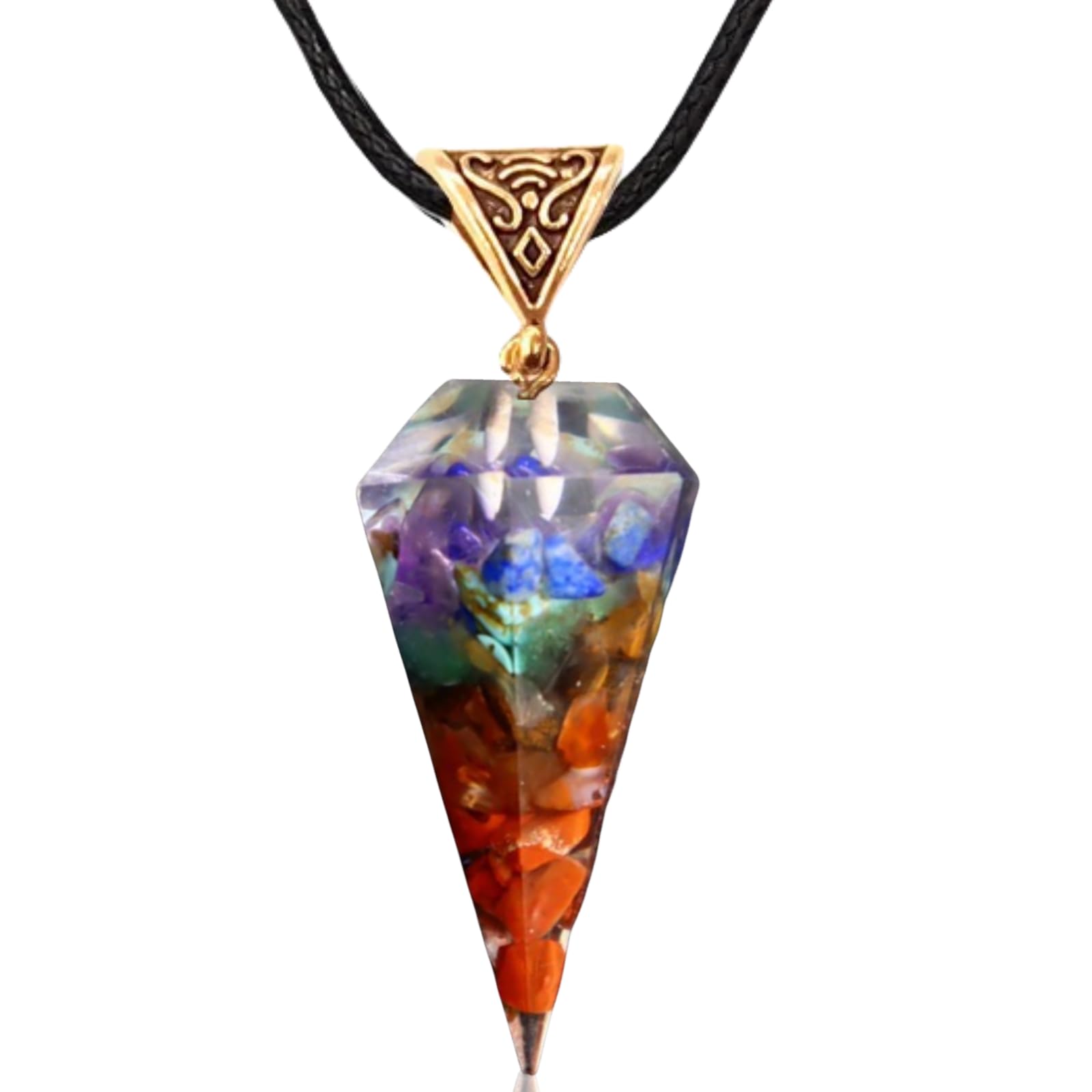 WULILONG 7 Chakra Healing Crystal Natural Gemstone Rainbow Crystals Orgone Energy Generator Protection Amulet Pendant Necklace for Women Men (Rectangle) (#2)