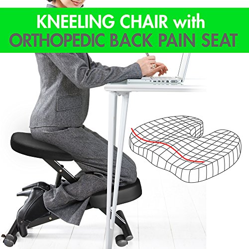 Kneeling Chair with Orthopedic Back Pain Seat, Faux Leather Pneumatic