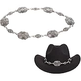 Generic Ethnic Metal Cowboy Hat Band Decorative Fedora Panama Strap Belt Replacement Hatband for Women Men Straw Hat Beach Cap (Hat Band Only) Silver