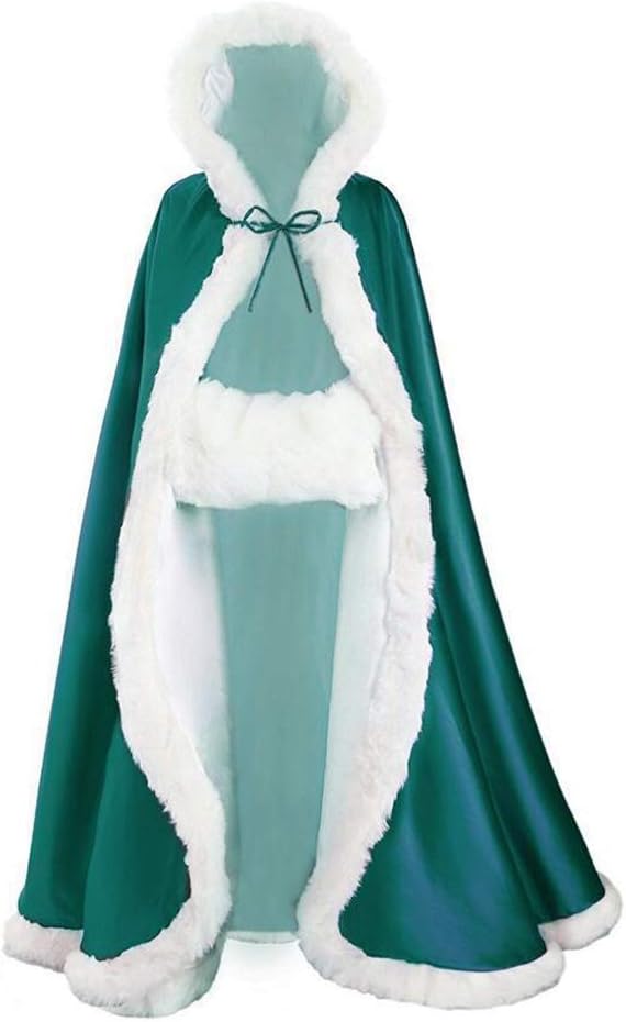 Womens Cloak with Hoods and Free Hand Muff White Ivory Wedding Cape Christmas Halloween Cosplay Costumes for Kids Full Length Many Colors