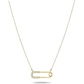BYIA S925 Sterling Silver Safety Pin Pendant Necklace for Women 14K Gold Plated Dainty Necklaces Cubic Zirconia Minimalist Jewelry Trendy Gift for Her