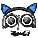 Cat Ear Headphones,MindKoo Kids Headphones Flashing Glowing Cosplay Fancy Foldable Over-Ear Gaming Headsets with LED Light for Girls,Children,Compatible for iPhone 6S,Android Phone (Black)
