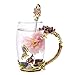 NBWUYUE Mother's Day Gifts For Mom Tea Cup Coffee Mug Cups Clear Glass With Spoon Set Unique Rose Flower Enamel Design Valentine's Day Birthday Decoration Wedding Gift (13 oz Red Tall)