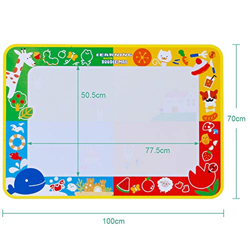 Anpro 27.5Ã—39.4 in Doodle Mat, Magic Water Drawing Mat with 3 Pens, 3 Stamps, and 1 Drawing Book Painting Pad Perfect Educational Learning Birthday for Children Over 3 Years