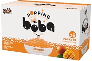 YULU FOODS Mango Popping Boba Pearls – Bursting Fruit Bubble Balls – 20 Pack Single-Serve Snacks – Ready to Eat, Less Mess Than Tub Boba, Kids Love It