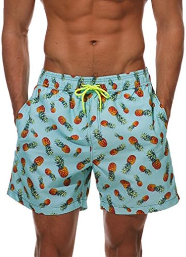SWEETXIN Mens Printed Short Swim Quick Dry Trunks Swim Trunks Suit Fashion Casual Beach Shorts (Pineapple, Asia Tag L-(Fit Waist 29-30))