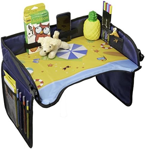 Toddler Car Seat Travel Tray by Samba Kids, Kids Travel Tray for Car or Airplane Seats, Booster Seat, Activity Lap Organizer and Snack Tray, Keep Kids Busy on Road Trips or at Home (Beach)