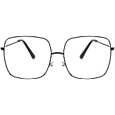 QxAiVMin Oversized Square Metal Reading Glasses Women Men, Large Anti Eyestrain Eyewear, Blue Light Blocking Computer Readers