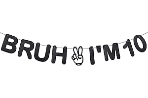 Black Glitter Bruh I'm 10 Banner, Funny Hello Bruh 10th Birthday Decorations Cool Teenager Birthday Party Hanging Garland for