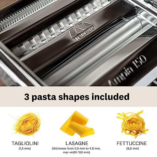 MARCATO 8356 Atlas Ampia Pasta Machine, Made In Italy, Chrome Plated Steel, Silver, Includes Pasta Cutter, Hand Crank, & Instructions