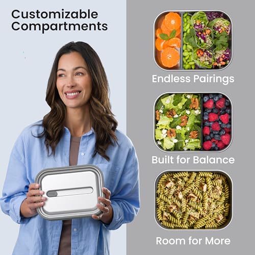 Bentgo MicroSteel Leak-Proof Lunch Box, Microwave-Safe and Oven-Safe Bento Container with Removable Divider, Airtight Lid, Stainless Steel, 5-Cup Capacity, BPA-Free (Stainless Steel)