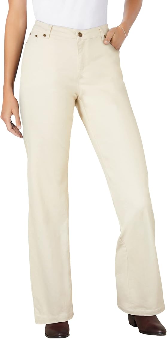 Woman Within Women's Plus Size Wide Leg Stretch Jean - 12 W, Natural Khaki  Beige at Amazon Women's Jeans store