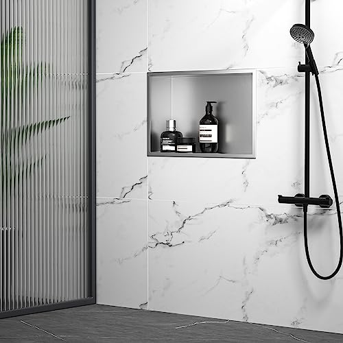 Bernkot Wall Mounted Shower Niche Stainless Steel 45 x 30 x 10 cm Wall Mounted Niche Bathroom Shelf Brushed Silver