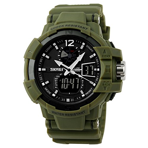 SKMEI Men's Tough Design Multifunctional Dual Time Zones Sporty Wrist Watch - Green