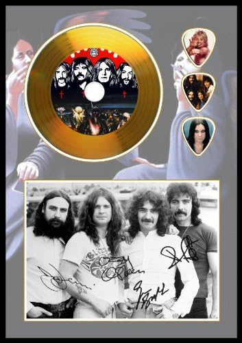 Printed Picks Company Black Sabbath Gold Disc and Guitar Picks, Signed A4 Sized Display (Vinyl effect CD Replica Gold Disc)