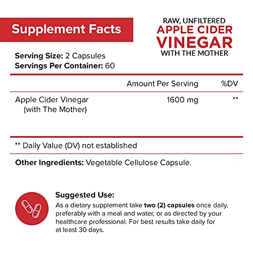 Apple Cider Vinegar Capsules with The Mother 120 Vegan ACV Pills