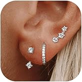 Silver Hoop Earrings Set for Women Dainty Studs Earrings Rhinestone Hoop Earrings Piercing Cartilage Earrings Hypoallergenic Small Hoop Earrings Jewelry Gift for Women