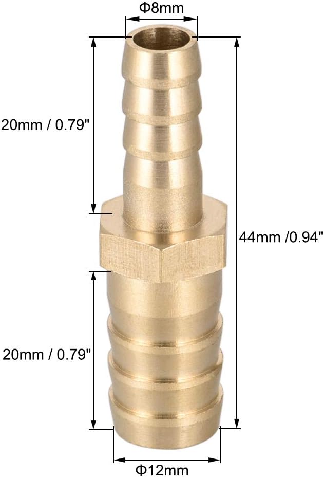sourcing map Straight Brass Barb Fitting Reducer, Fit Hose ID 12mm to 8mm, Gold, 12mm x 8mm - Image 3