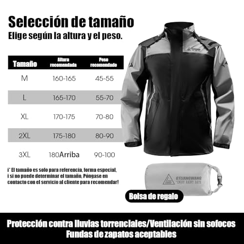 BTOOTB Traje Impermeable para Lluvia Motociclista, con Capucha y Cubrezapatos, Impermeable para Moto de Hombre y Mujer, Ligero y Transpirable, para Motociclismo, Ciclismo y Exteriores