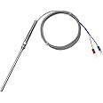 T-PRO K-Type Thermocouple Temperature Sensors 2M/6.6Ft Wire，Stainless Steel Probe (Probe Length 100mm)