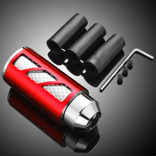 1 Euro Style Universal Red Anodized Billet Aluminum Automotive MT Manual Transmission Gear Shift Knob Race Shifter Cover With 3 Adaptor Rubber Mounting Tool Accessories Kit For Car Truck Van SUV Sedan Coupe Vehicle