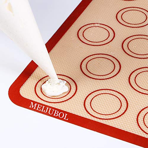MEIJUBOL Silicone Baking Mat Set of 2 Half Sheet (16-1/2" x 11-5/8") Non Stick Heat Resistant BPA Free Macaroon Mat Pan Tray Liner for Bake Pastry Cookie Bread