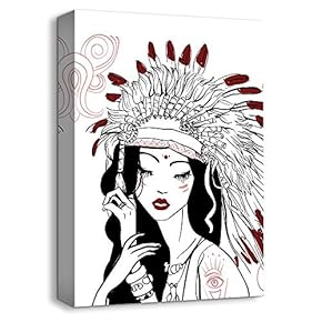 Canvas Wall Art Neighbor Girl Abstract Painting Artwork for Home Prints Framed - 12x18 inches