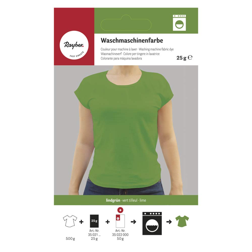 Rayher 35021414 Fabric Dye for machine use, Clothes Dye for natural fibres and cotton-polyester blend, Lime Green, 25g