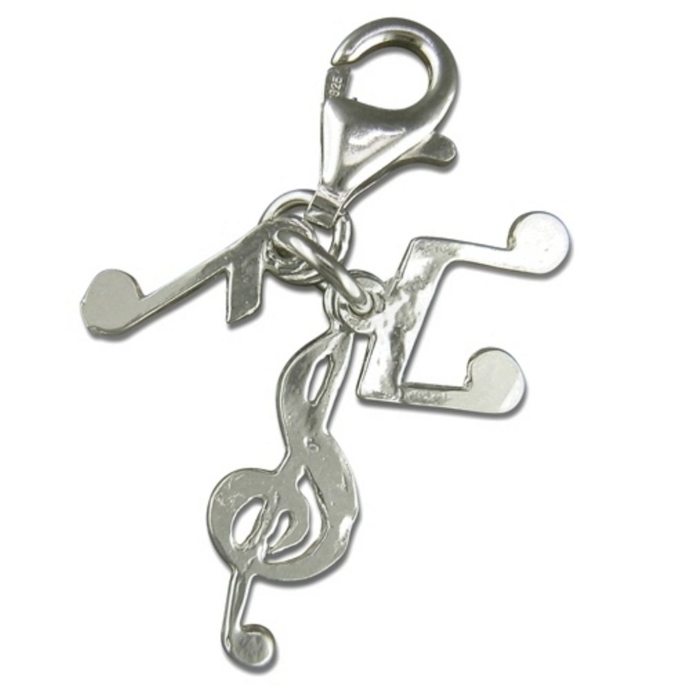 Music Notes & Treble Clef Sterling Silver Clip On Charm Pendant with Lobster Clasp for Women - Compatible with Thomas Sabo Charms Bracelet - Women's Clasp Charms