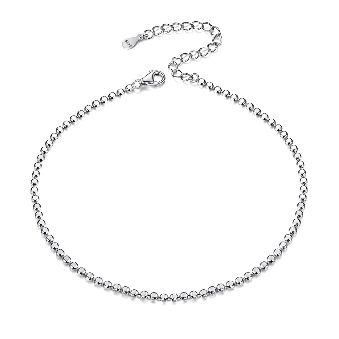 ChicSilver 925 Sterling Silver Bead Chain Anklet for Women Bohemian Foot Ankle Bracelet Boho Sandal Barefoot Jewelry