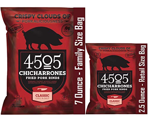 4505 Classic Chili & Salt Pork Rinds, Certified Keto, Humanely Raised, Family Size Bag, 7oz