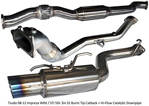 Tsudo 08-12 Impreza WRX / STI 5Dr 3In S2 JDM Burnt Tip Catback + Hi-Flow Catalytic Downpipe Exhaust