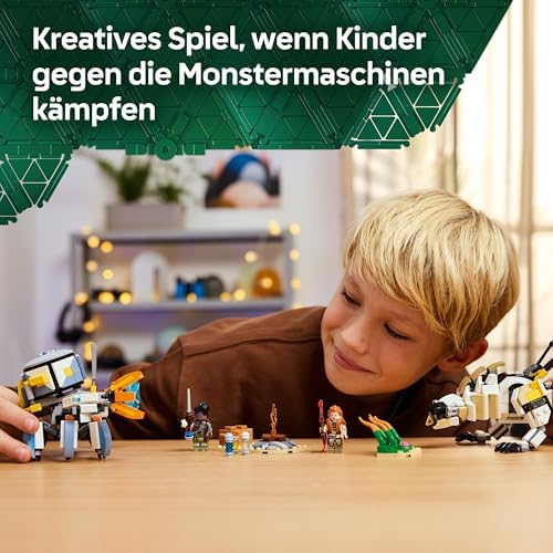 Horizon Adventures Aloy und Varl vs. Panzerwanderer und Sägezahn, Spielzeug mit Monstermaschinen und Minifiguren, Spielset zum Sammeln für Fans vom Videospiel, Jungen & Mädchen ab 9 Jahren 77037