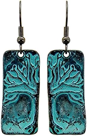 Lovely Patina Tree Of Life Assymetrical Dangle Earrings