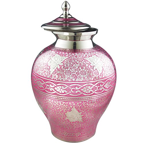 Funeral Urn by Meilinxu - Cremation Urns for Human Ashes Adult and Memorial - Hand Made in Brass & Hand Engraved - Display Burial Urn At Home or in Niche at Columbarium (Pink Butterfly Gorgeous, Large - Thumbnail 4