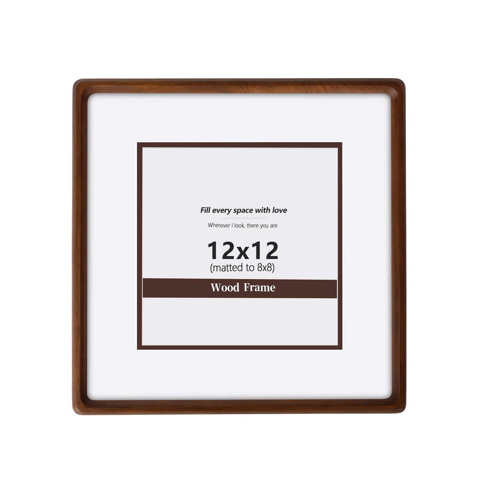 Photo 1 of SZKYSJGS 12x12 Wood Picture Frame, Solid Natural Walnut Photo Frame with Tempered Glass, 12 x 12 Wooden Frame Matted to 8x8, Wall or Tabletop Display
