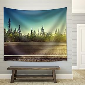 Asphalt Road in Forest - Fabric Wall Tapestry Home Decor - 51x60 inches