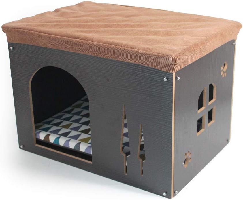 SONGWAY Cat Condos for Cats - Cat Shelter, Cat House for Indoor Cats, Dog House, Dog Kennel for Small Dogs, Footstool and Ottoman Small, Black