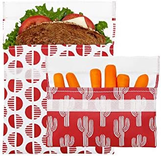 Lunchskins Reusable 2 Piece Food Storage Bag Set, 1 Sandwich Bag + 1 Snack Bag, Red Desert