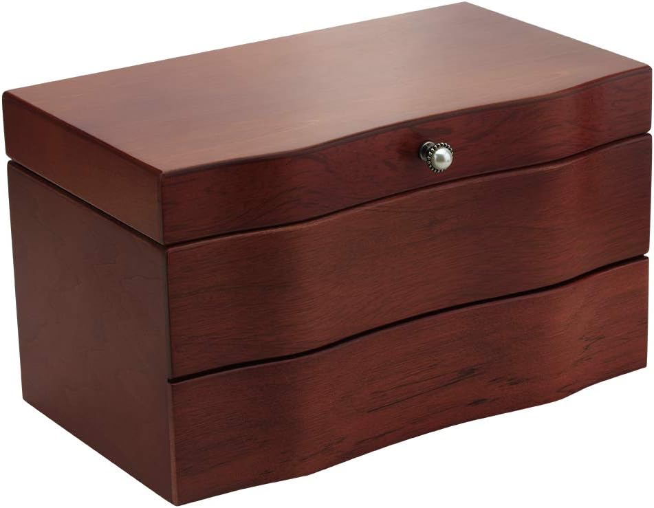 Solid Wooden Jewelry Box with Mirror and Drawer Brown: Home Improvement