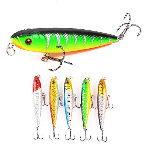 Sunnysport Fishing Lures, Crankbait Kit Mixed Carp Pike Whopper Plopper Floating Rotating Tail Topwater- Minnow Spinner Blade Baits Jigging Swimbait for Trout Salmon Bass CRA(5/8 pcs)