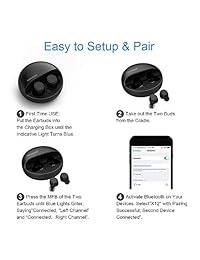 Padmate auriculares Bluetooth, verdadero estéreo inalámbrico auriculares, IPX4 A prueba de sudor Deportes pamu auriculares con micrófono con cancelación de ruido y micrófono integrado para smartphones, con estuche de carga, Negro